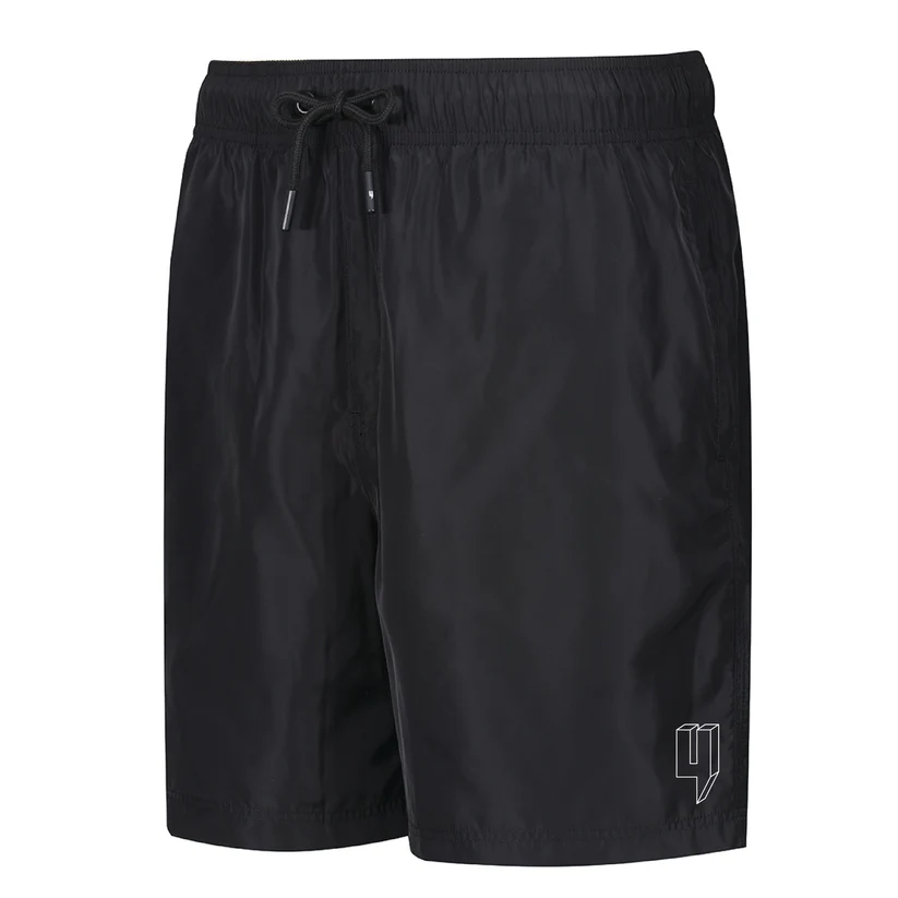Yelir World 3D Logo Swim Shorts Black White Outline Yelir World 3D Logo Swim Shorts Black White Outline
