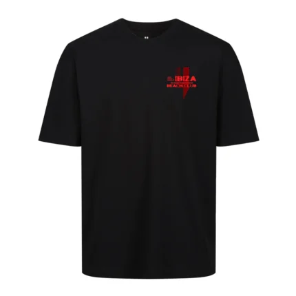 Yelir World Black Relaxed Fit Tee Red Beach Club Logo