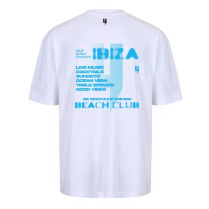 Yelir World White Relaxed Fit Tee Blue Beach Club Logo (1)