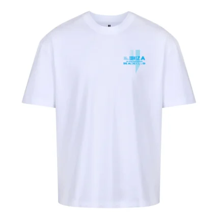Yelir World White Relaxed Fit Tee Blue Beach Club Logo (2)
